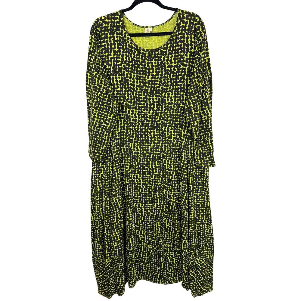 Comfy USA Green Black Pattern Long Sleeve Scoop Neck Maxi Dress 1X